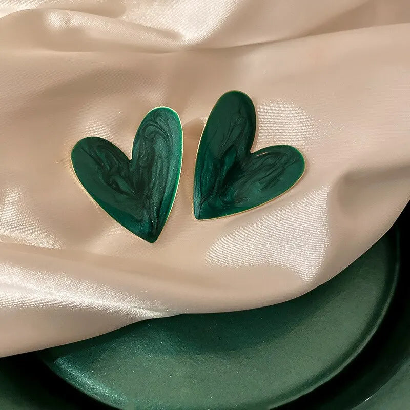 Green Heart Stud Earrings