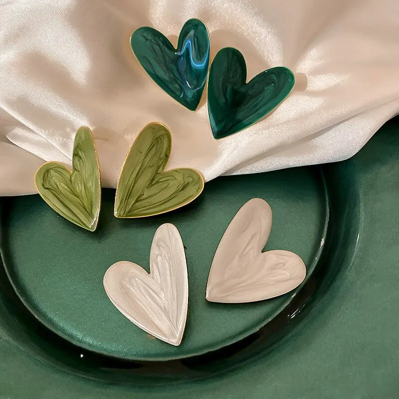 Green Heart Stud Earrings