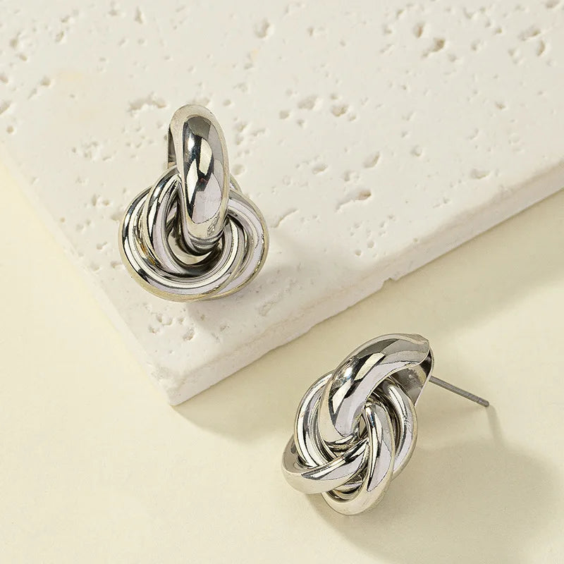 Gold & Silver Knot Hoop Earrings Set
