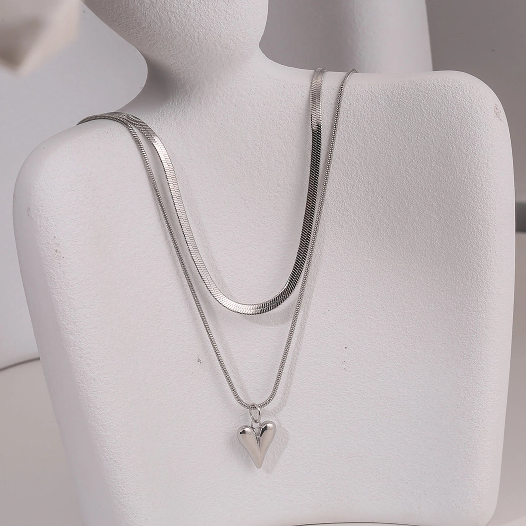 Silver Heart Layered Pendant Necklace