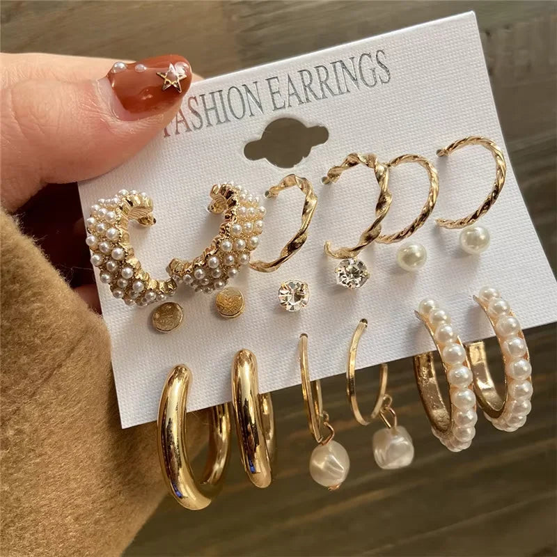 Pearl & Gold Hoop Earring Set