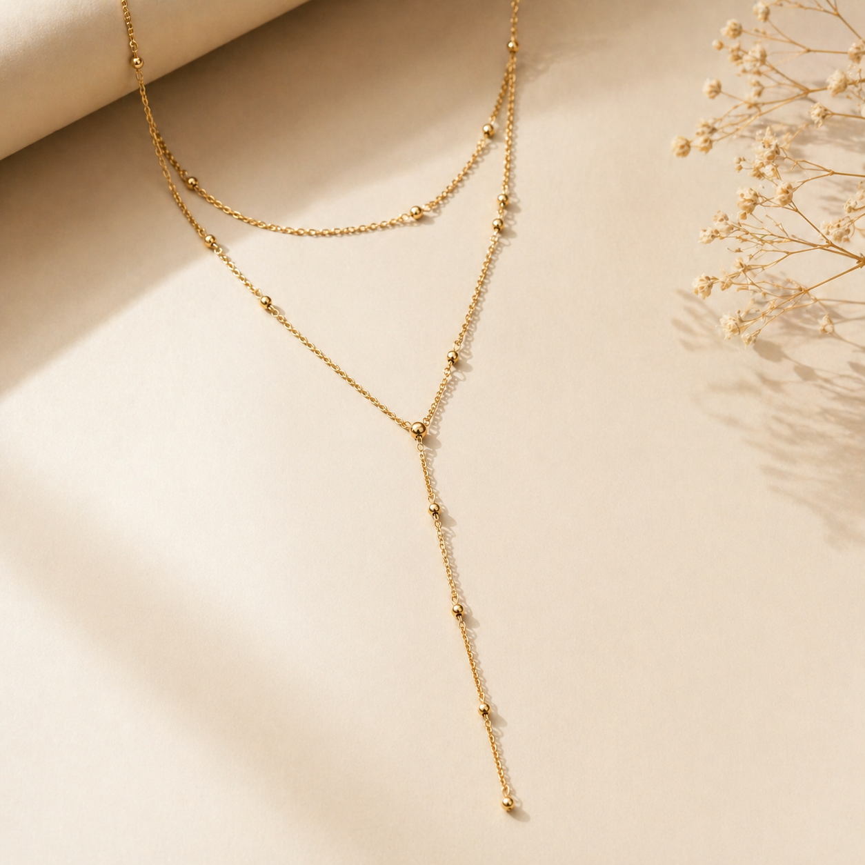 Gold Double Layer Lariat Necklace