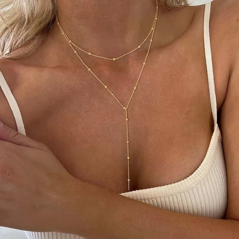 Gold Double Layer Lariat Necklace