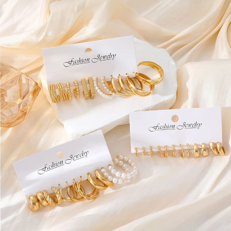 Pearl & Gold Hoop Earring Set