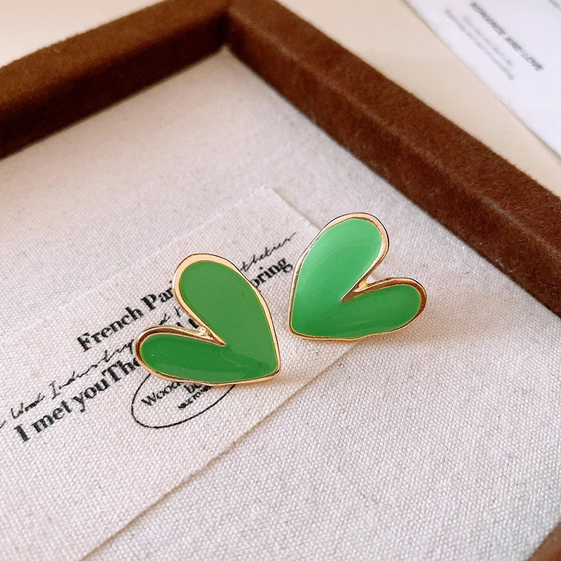 Green Heart Stud Earrings