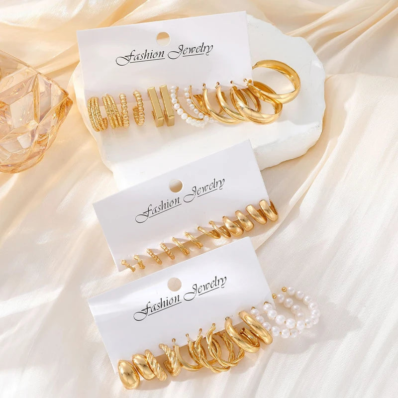 Pearl & Gold Hoop Earring Set