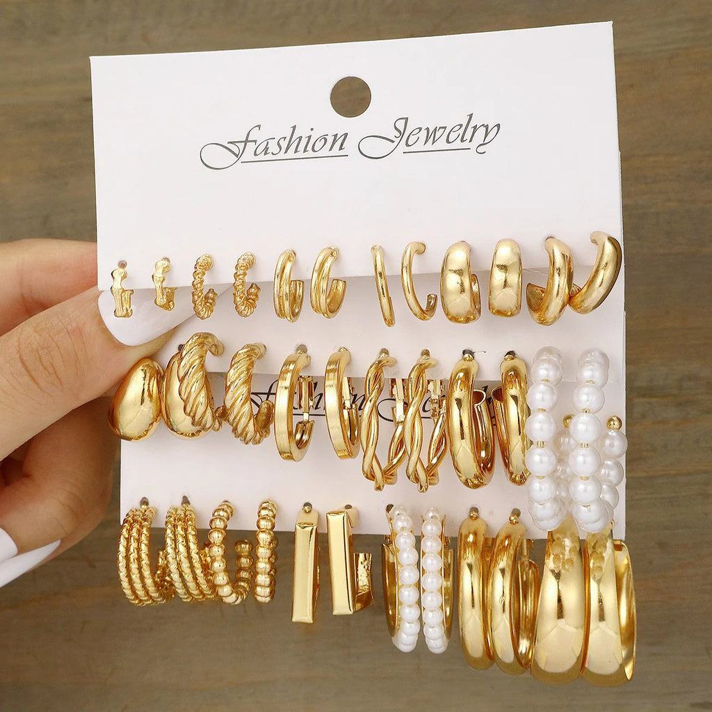 Pearl & Gold Hoop Earring Set
