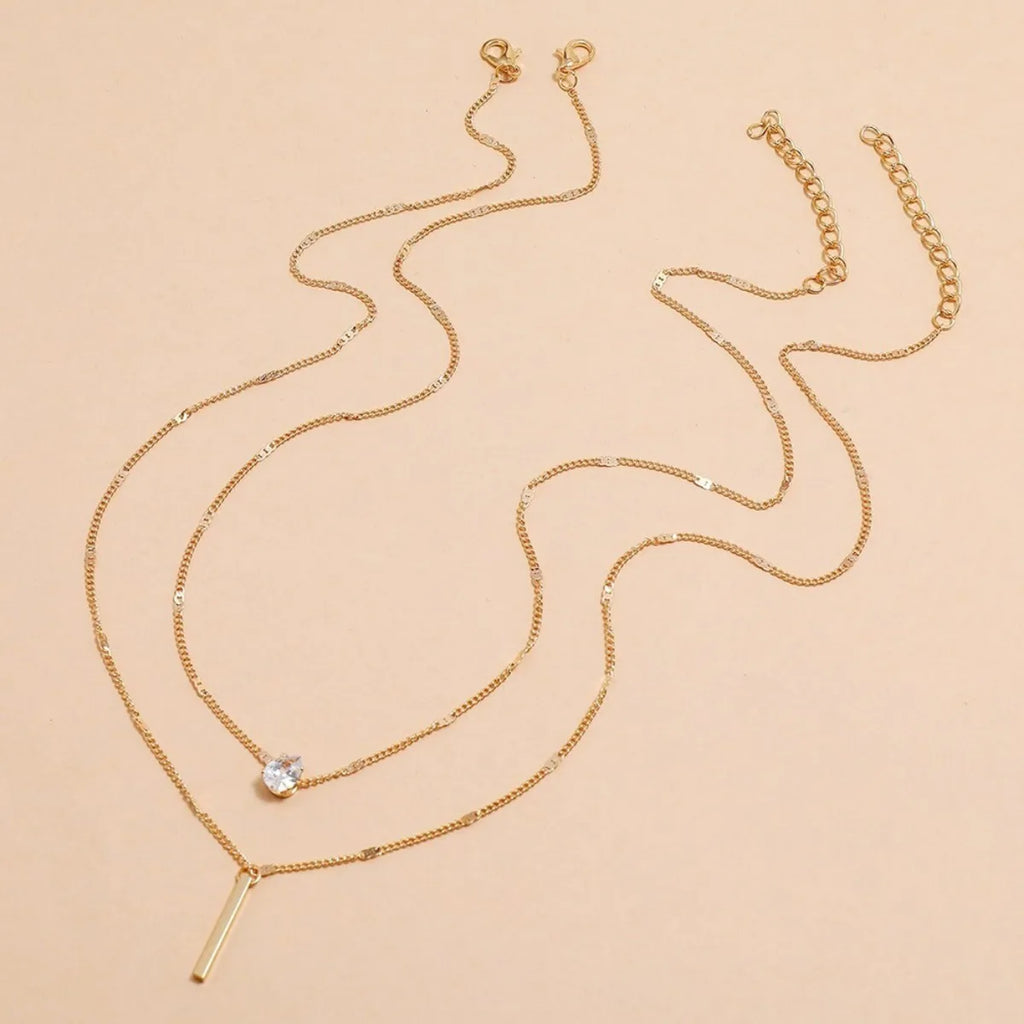Multi-layer Five-pointed Star Heart Shape Water Drop Pendant Chain Necklace Alloy Material Glass Collarbone Chain Sexy Women New