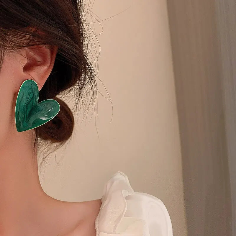 Green Heart Stud Earrings