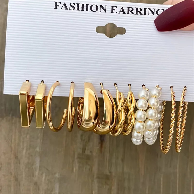 Pearl & Gold Hoop Earring Set