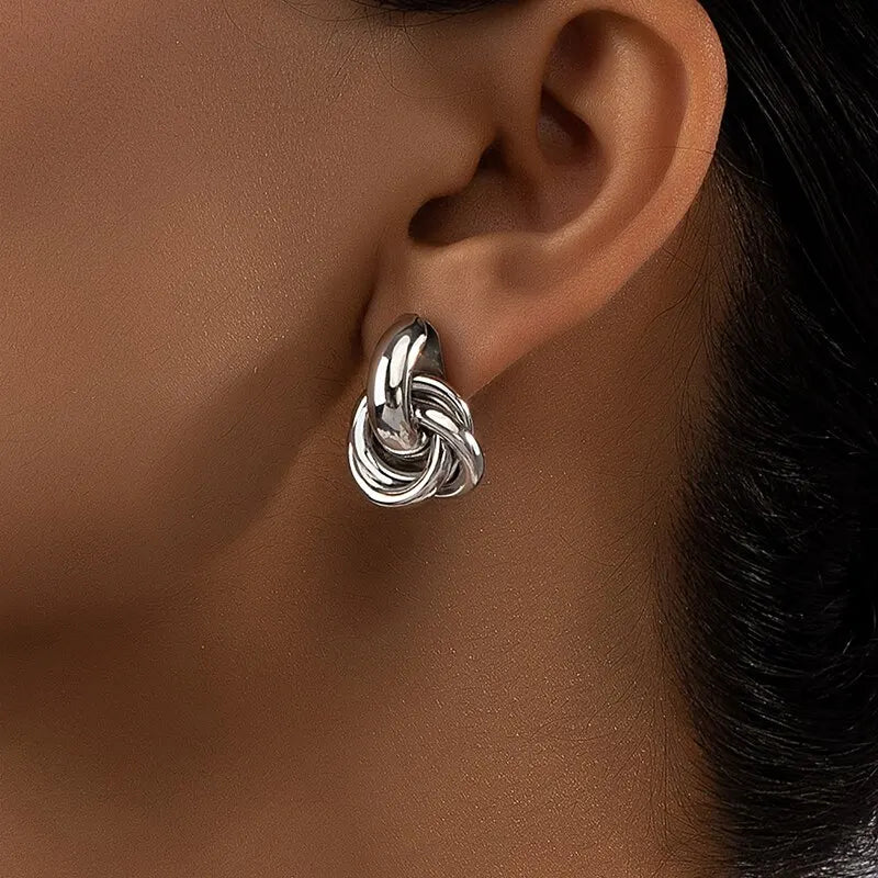 Gold & Silver Knot Hoop Earrings Set