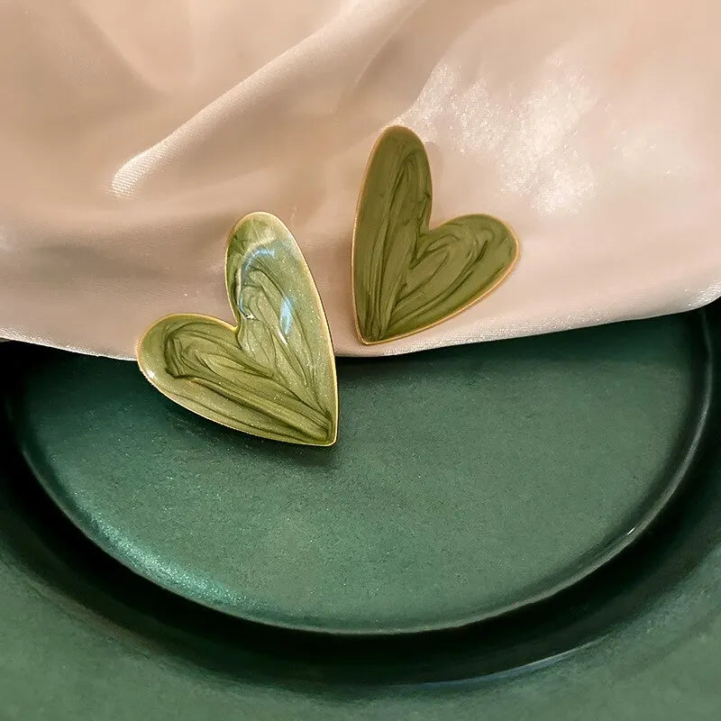 Green Heart Stud Earrings