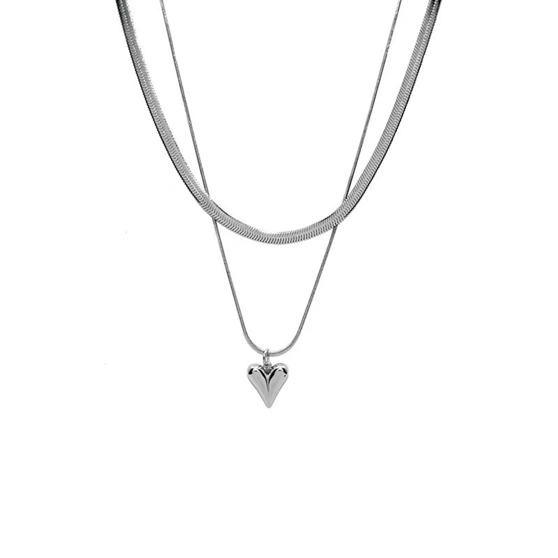 Silver Heart Layered Pendant Necklace