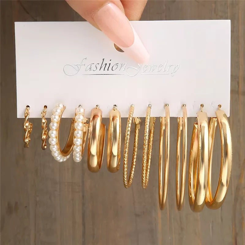 Pearl & Gold Hoop Earring Set