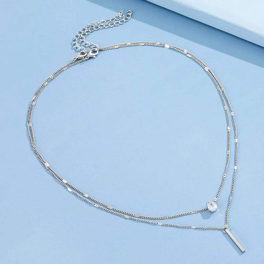 Multi-layer Five-pointed Star Heart Shape Water Drop Pendant Chain Necklace Alloy Material Glass Collarbone Chain Sexy Women New