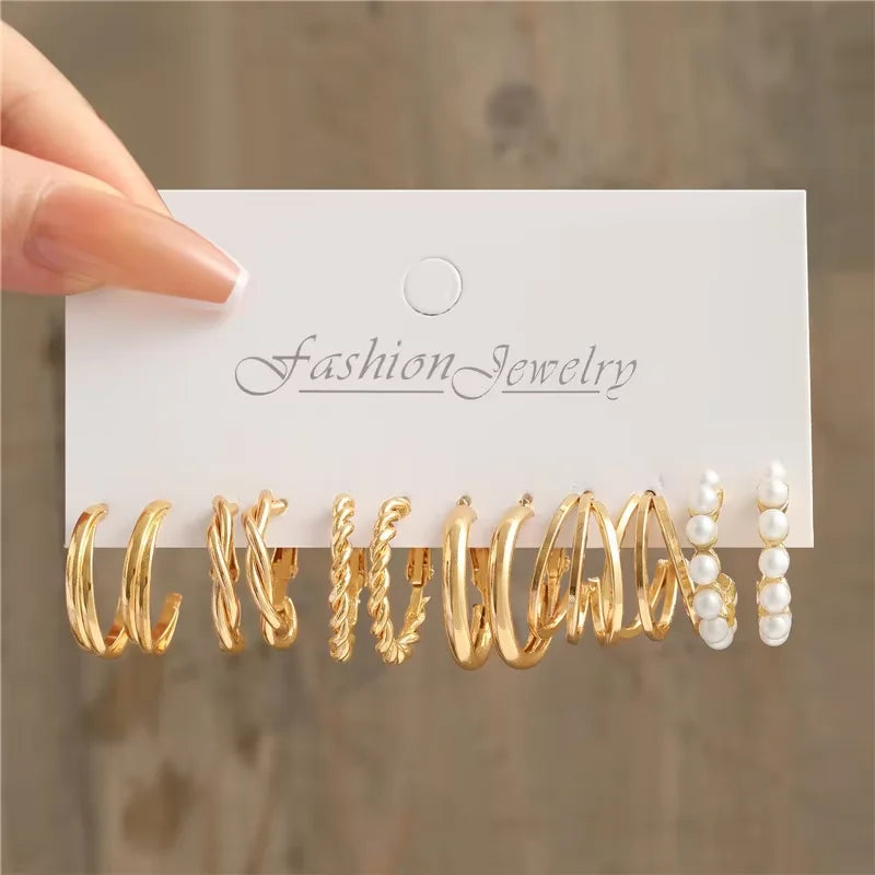 Pearl & Gold Hoop Earring Set