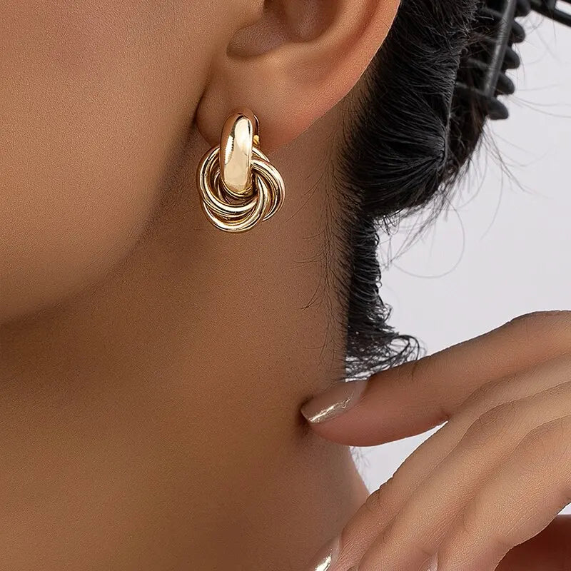 Gold & Silver Knot Hoop Earrings Set