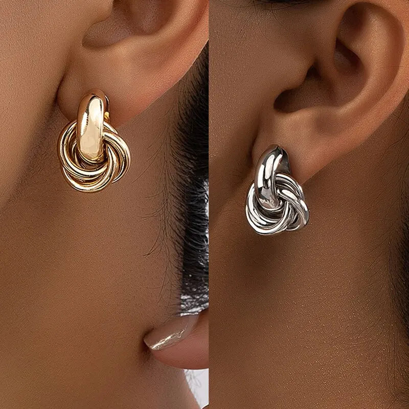 Gold & Silver Knot Hoop Earrings Set