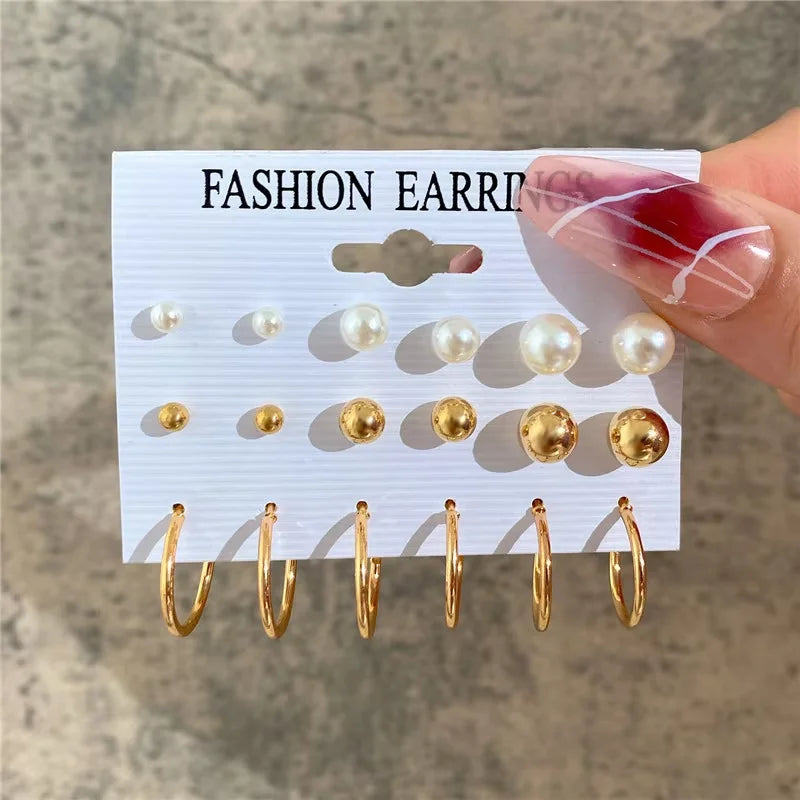 Pearl & Gold Hoop Earring Set
