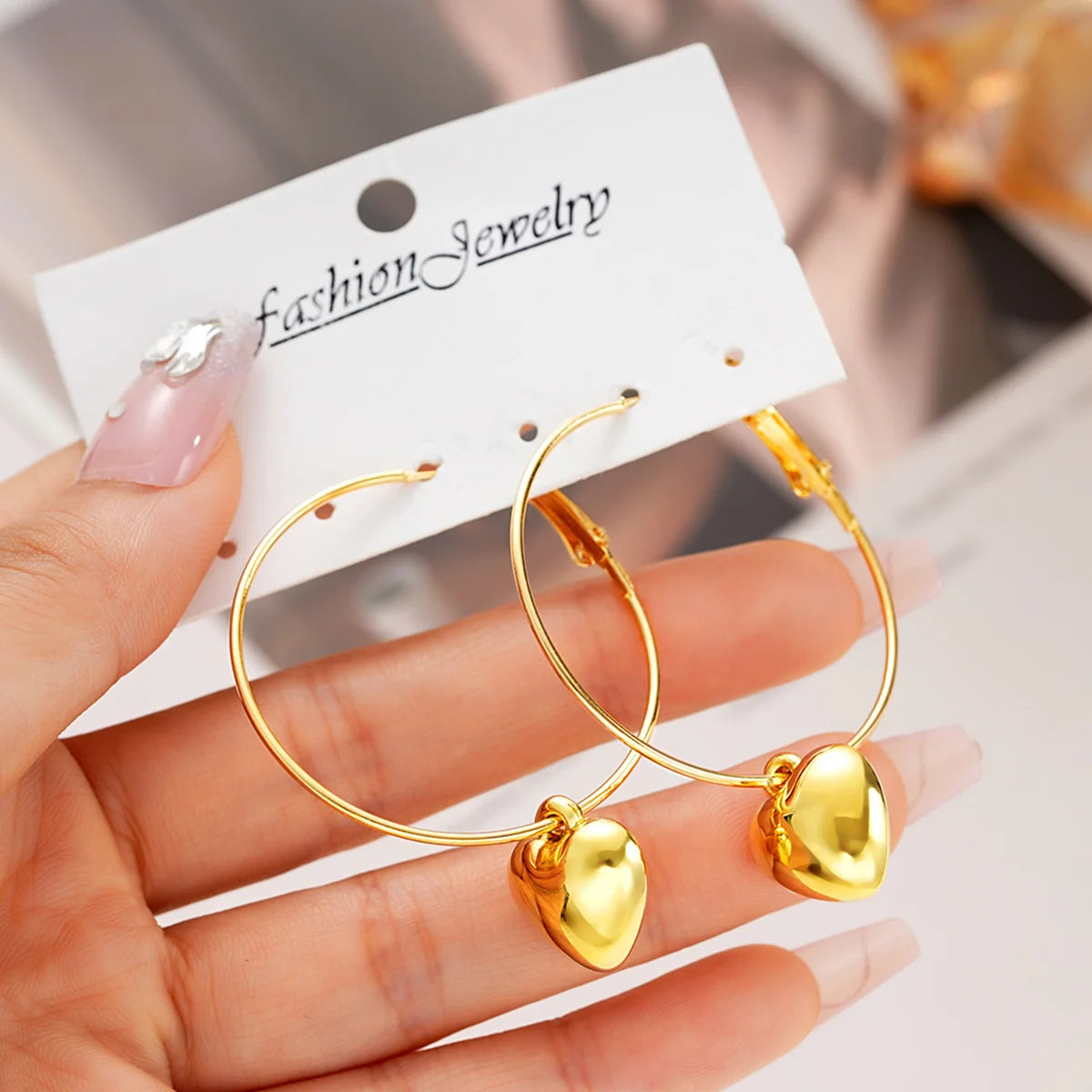 Heart pendant gold hoop earrings fashion jewelry for women