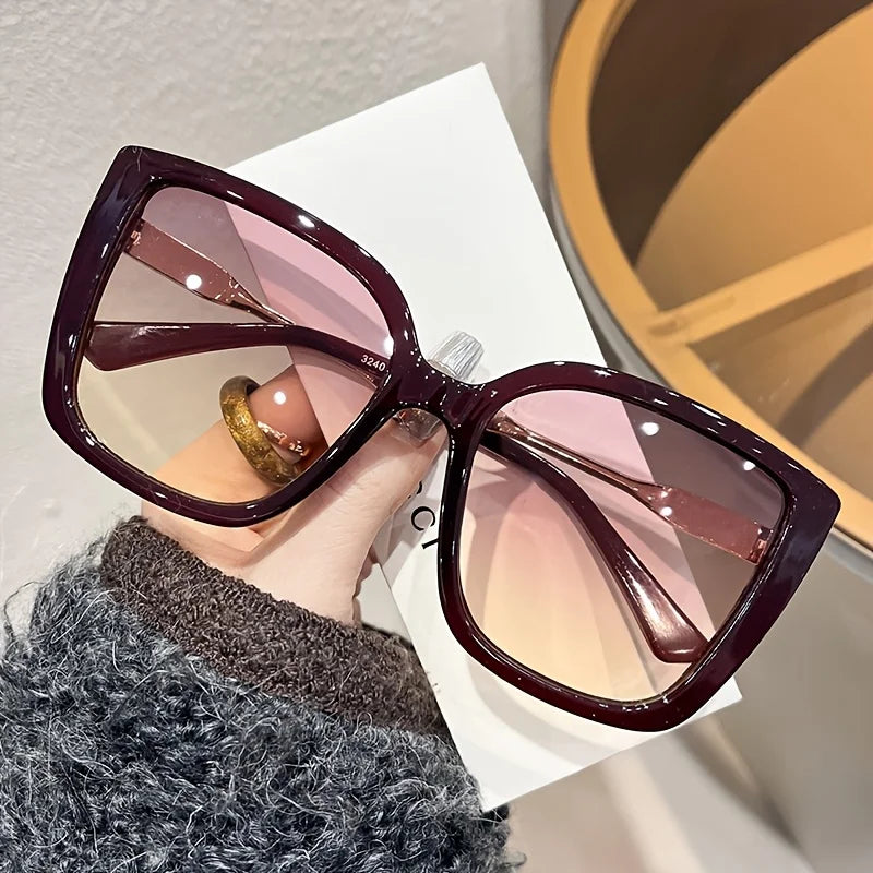 Oversized square sunglasses gradient purple lens tortoiseshell frames