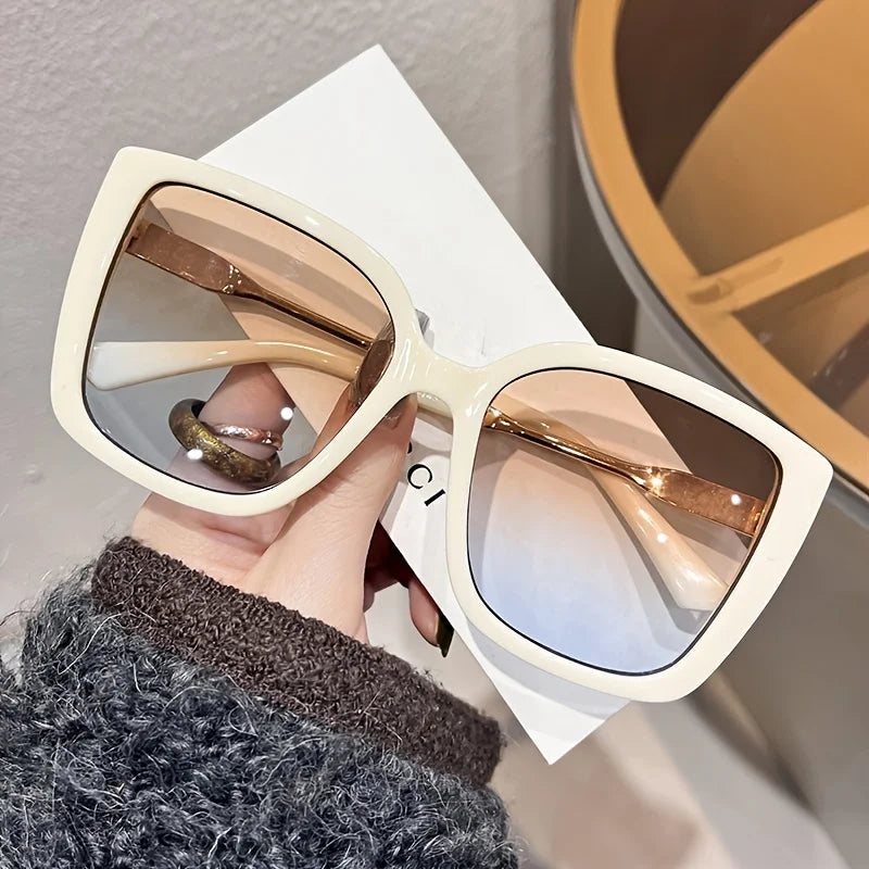 Oversized square sunglasses gradient purple lens tortoiseshell frames