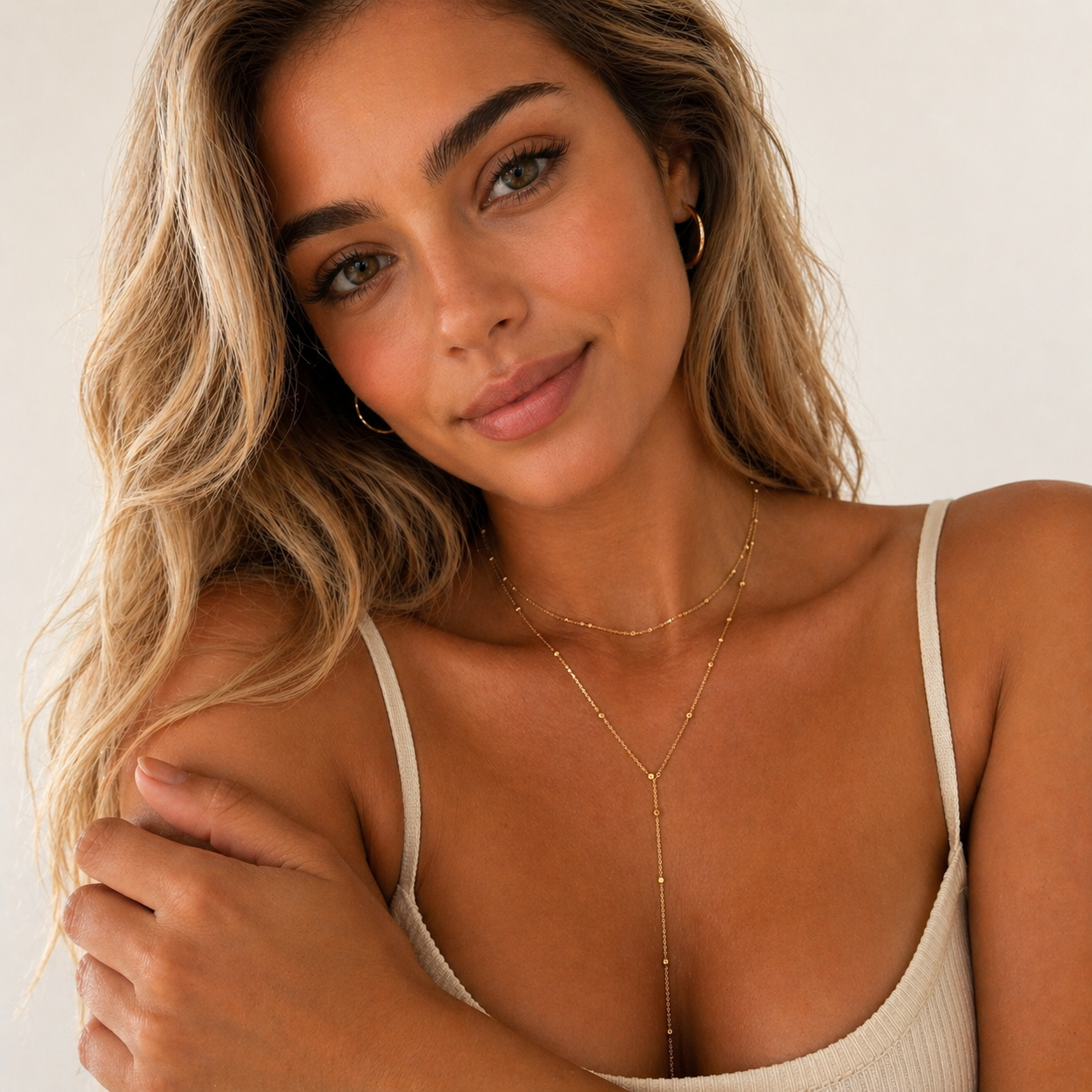 Gold Double Layer Lariat Necklace